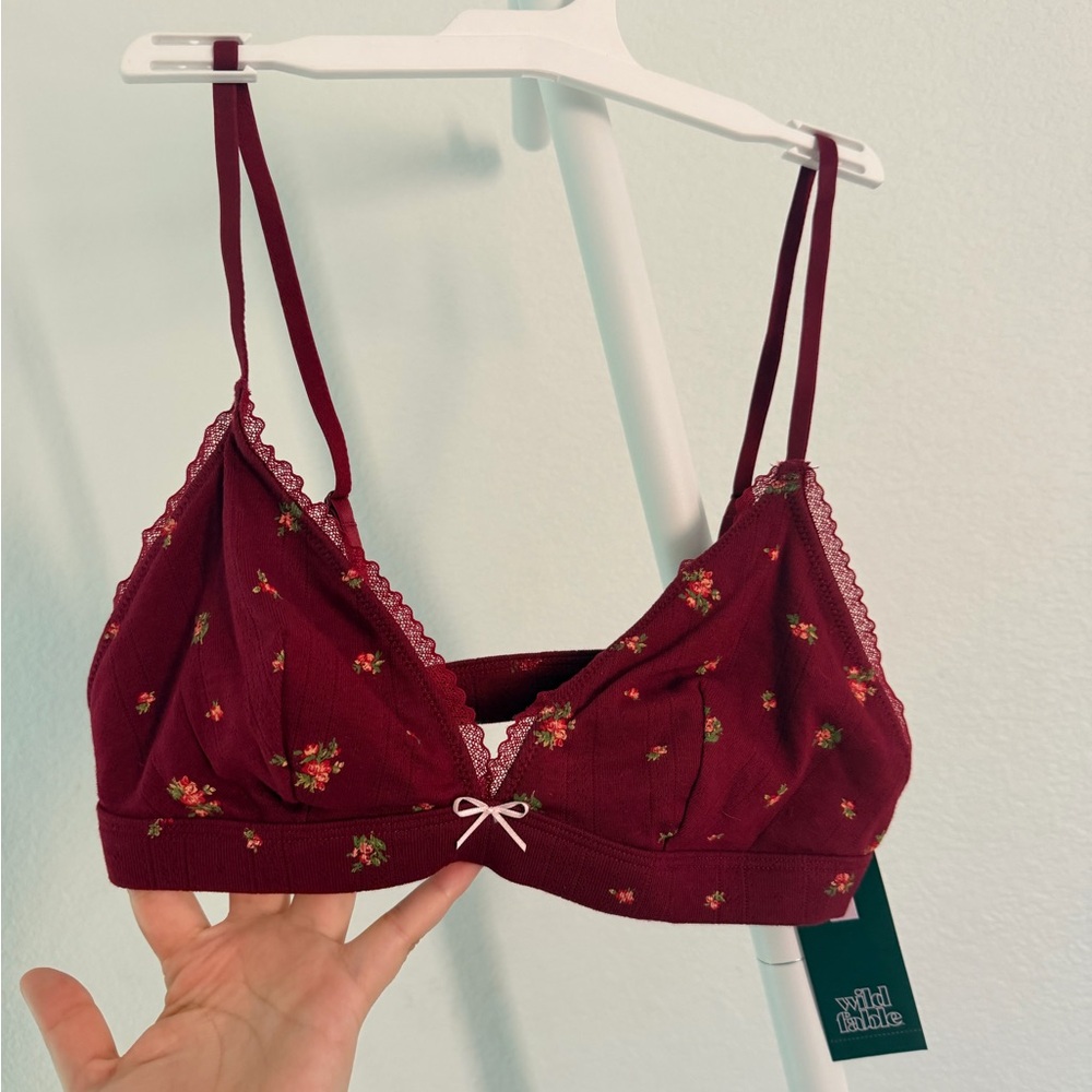 wild fable Burgundy Floral Lace Bralette